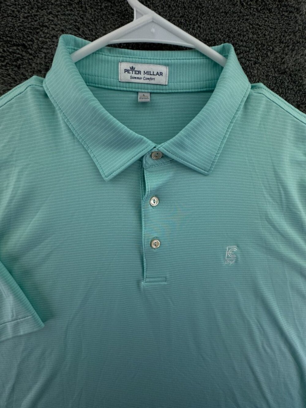 Peter Millar Polo Men Large Blue Striped Summer Comfort Mystery Logo Golfing